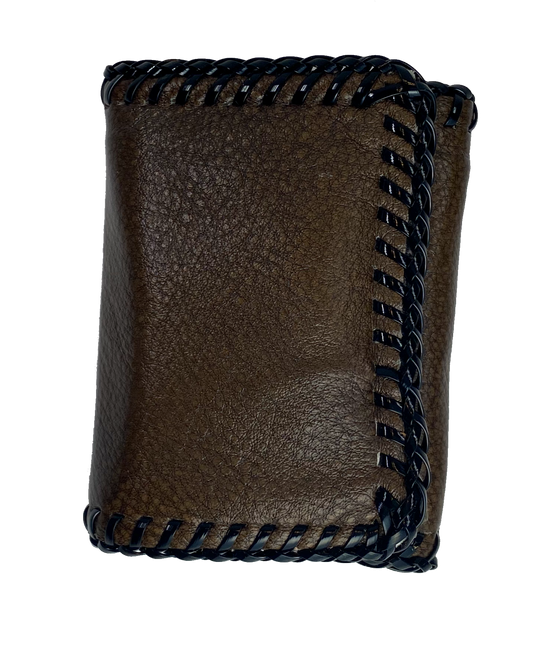 Here's a long time favorite, the Classic laced wallet. These have been around for years and the only wallet some will use. Hand laced with plastic and made from garment leather they are soft and pliable. The inside layout and color will vary, pictured is the most common inside layout. Choose PLAIN Black or PLAIN Assorted brown.