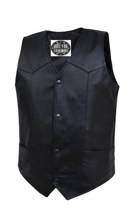 Basic Black Leather Vest – Buckle and Hide Leather LLC