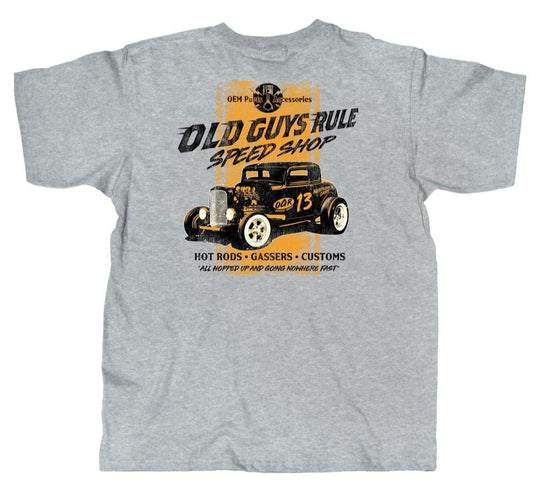 Ol' Rat Rods are awesome! Join the Old Guys Rule Classic Speed Shop. Our unique T-shirt design is NOT for the man who has given up on life. On the contrary, it’s the man that keeps looking better and better with age and challenges everything that life’s throwing at him! Available online and in our retail shop in Smyrna, TN.