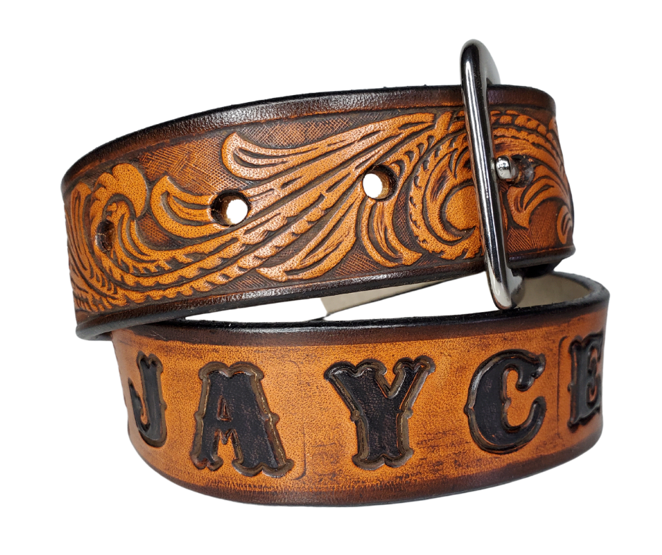 The "Rustler" design is one of our best sellers. But we've added a Classic Western 3 piece buckle set in Antique Nickel that looks great on plain 1 1/2" Black or Brown belt. An easy to wear shape that's not too big, measures approx. 3 7/8" wide by 2 1/2" tall. Belt is made from a single strip of leather in our shop in Smyrna, TN. Buckle is Imported. Available in our shop just outside Nashville in Smyrna, TN as well as online.